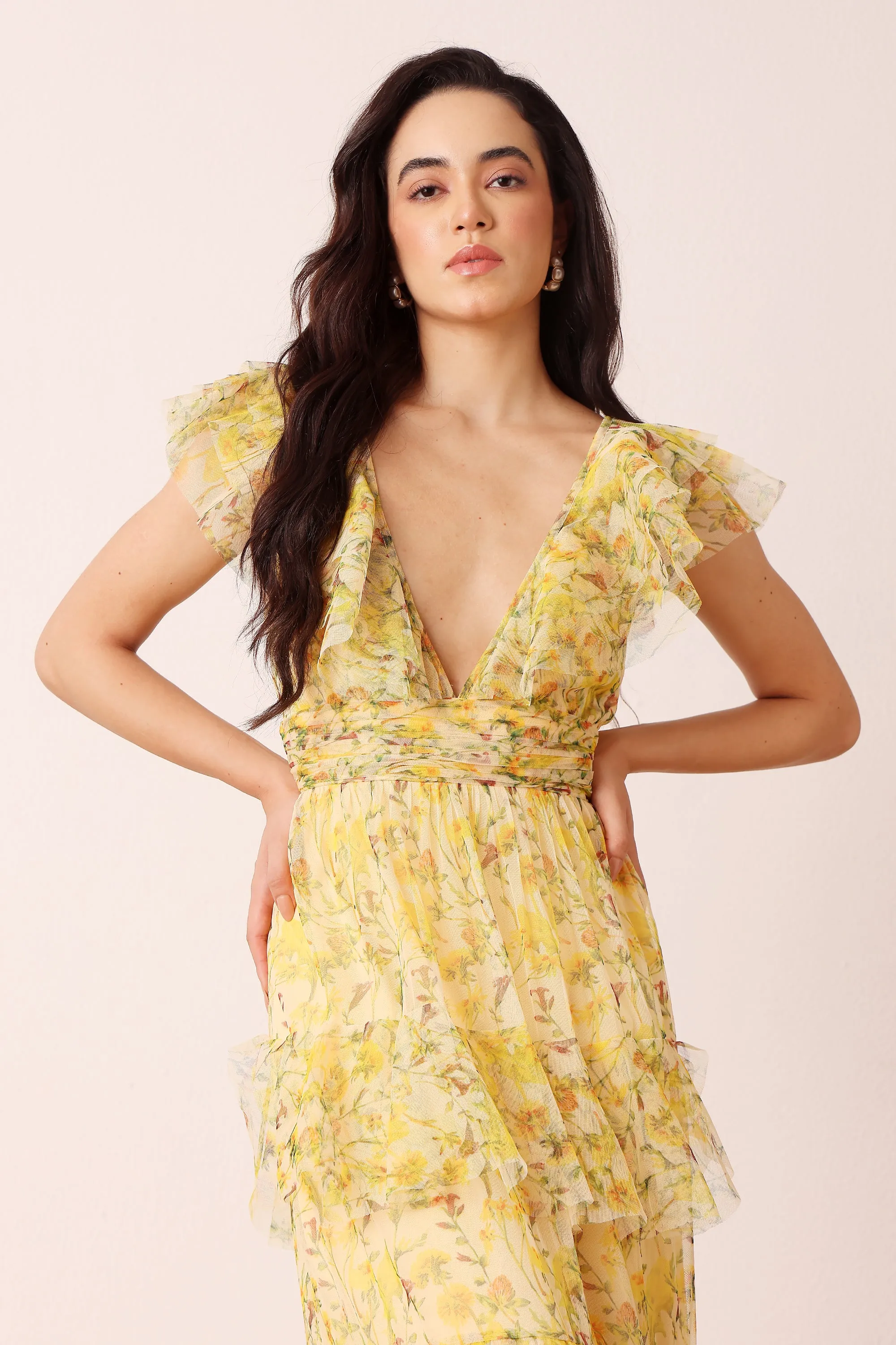 Olympia Maxi Dress in Yellow Floral sold by Lace & Beads product image thumbnail 3