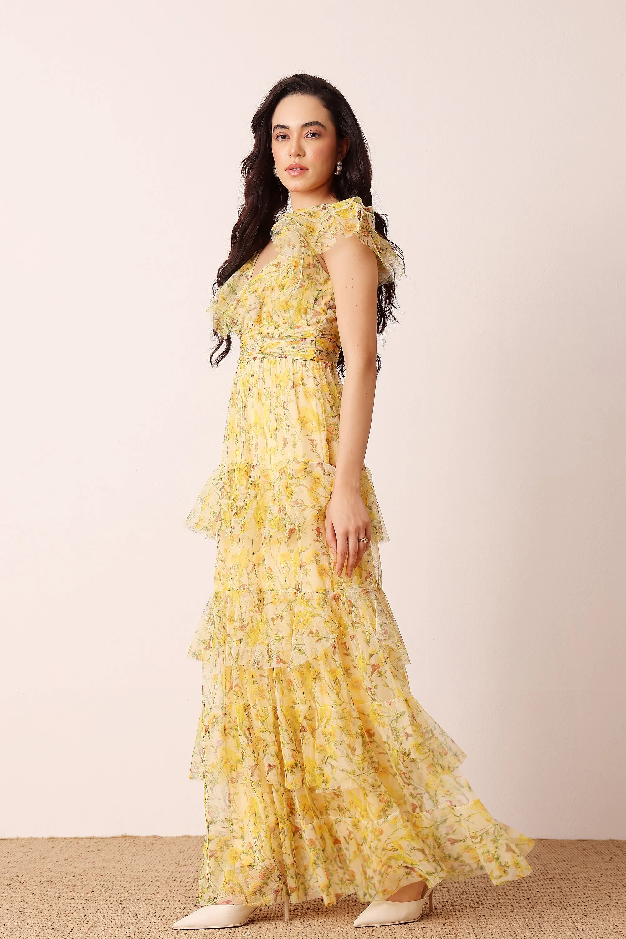 Olympia Maxi Dress in Yellow Floral sold by Lace & Beads product image thumbnail 5