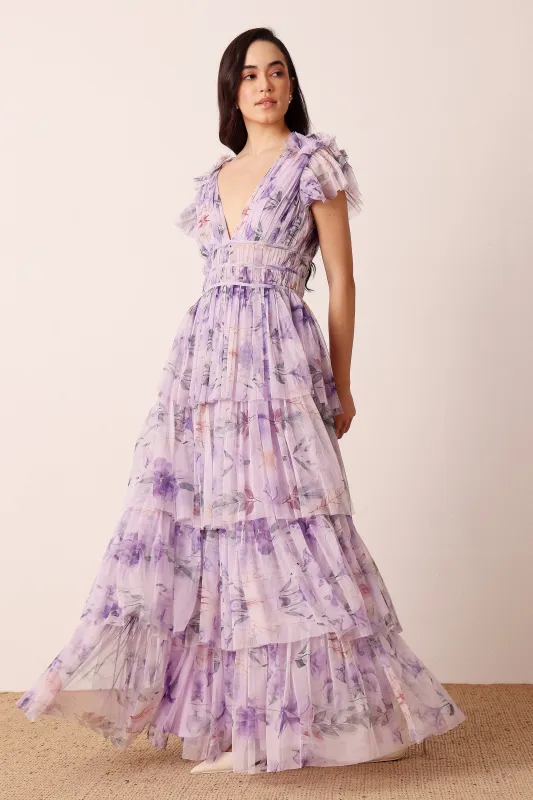 Naomi Maxi Dress in Lilac Floral sold by Lace & Beads