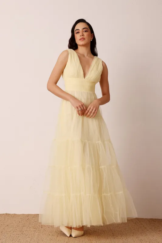 Candace Maxi Dress in Buttercup sold by Lace & Beads