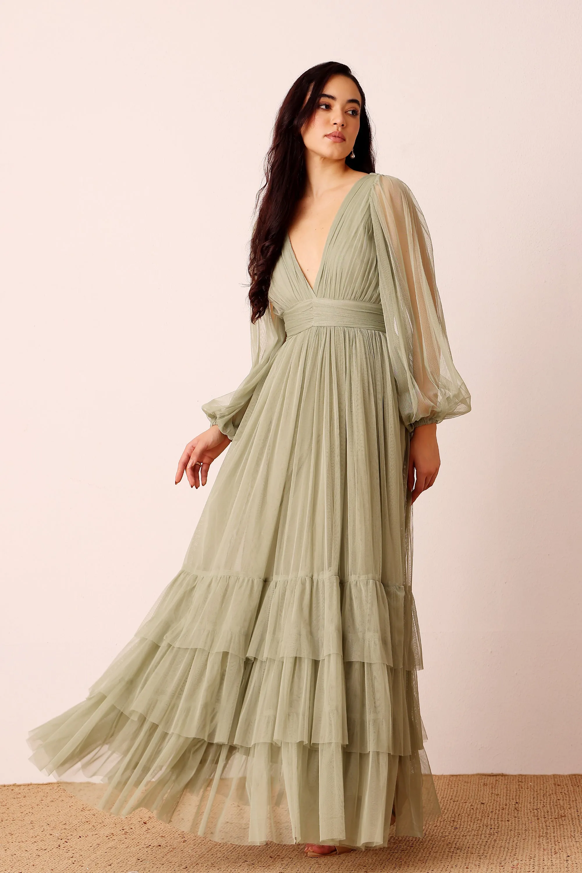 Madison Long Sleeve Wrap Maxi Dress in Dusty Sage sold by Lace & Beads product image thumbnail 3