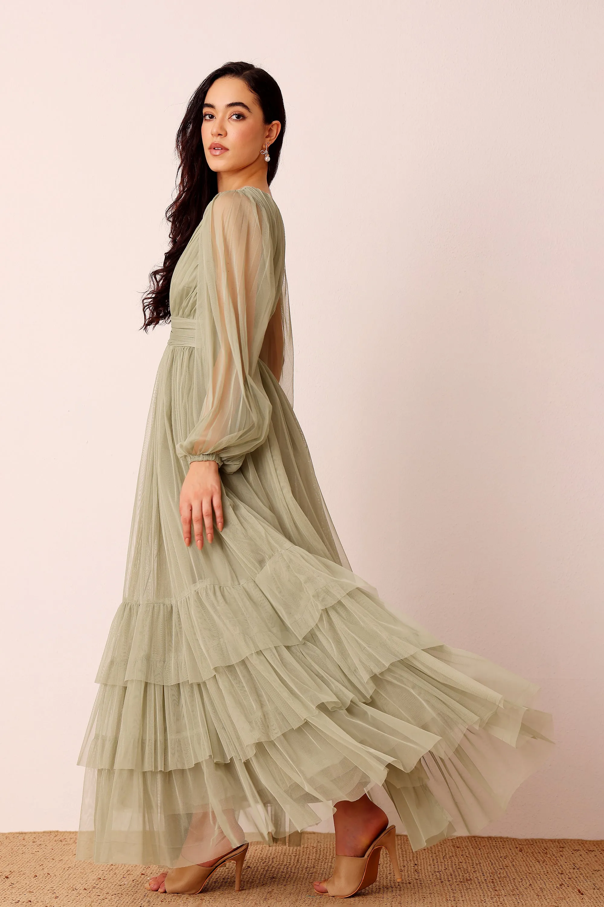 Madison Long Sleeve Wrap Maxi Dress in Dusty Sage sold by Lace & Beads product image thumbnail 5