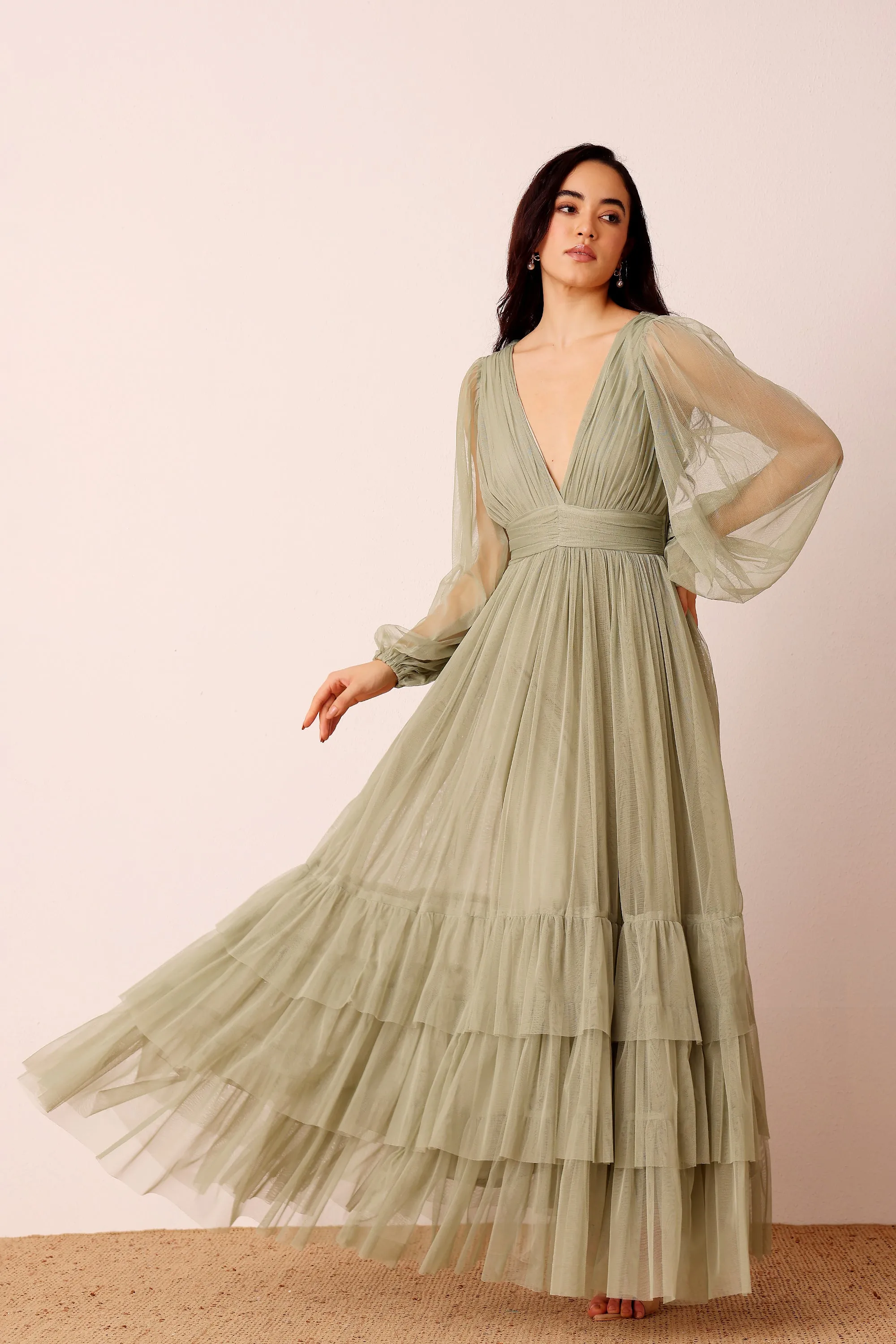 Madison Long Sleeve Wrap Maxi Dress in Dusty Sage sold by Lace & Beads product image thumbnail 2