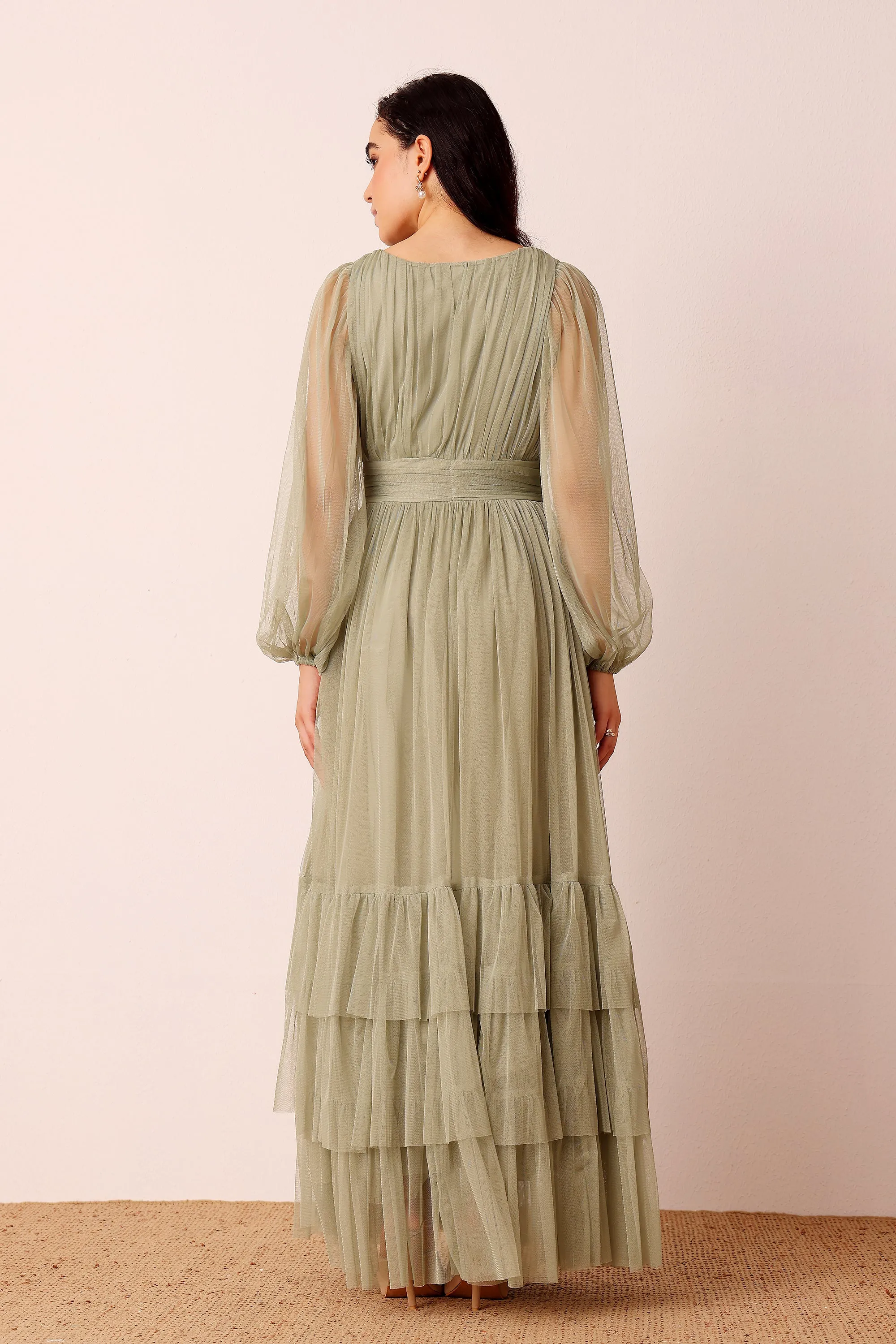 Madison Long Sleeve Wrap Maxi Dress in Dusty Sage sold by Lace & Beads product image thumbnail 4