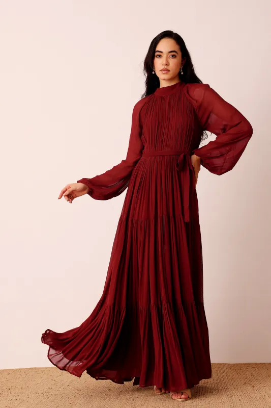 Violetta Maxi Dress in Burgundy sold by Lace & Beads