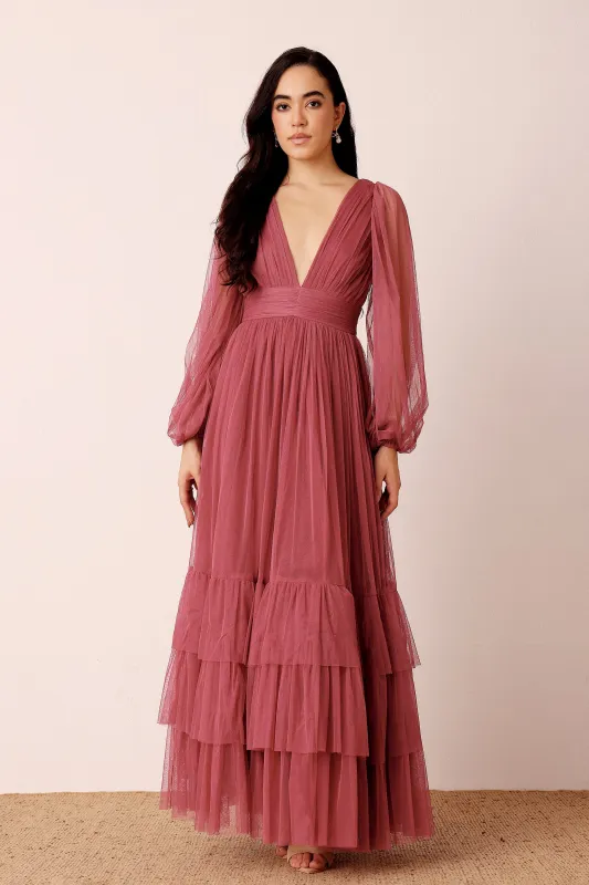 Madison Long Sleeve Maxi Dress in Orchid sold by Lace & Beads