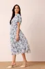 Lana Puff Sleeve Cotton Midi Dress in Blue White Floral sold by Lace & Beads
