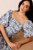 Lana Puff Sleeve Cotton Midi Dress in Blue White Floral sold by Lace & Beads