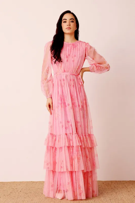 Rebecca Maxi Dress in Pink Floral made by Lace & Beads