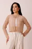 Pearl Embellished Sheer Cropped Jacket in Beige sold by Lace & Beads