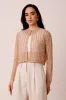 Pearl Embellished Sheer Cropped Jacket in Beige sold by Lace & Beads