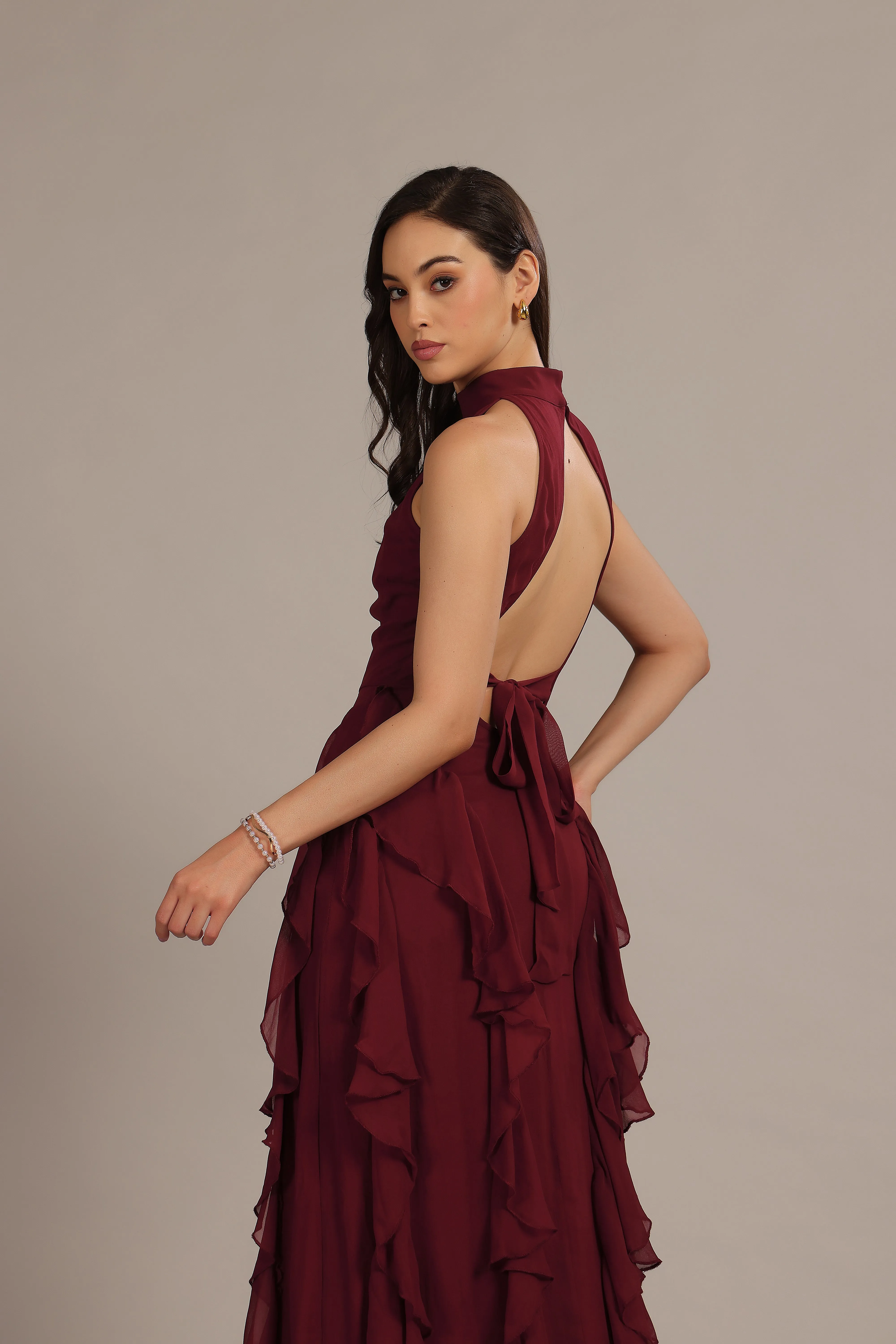 Malinina Maxi Dress in Burgundy sold by Lace & Beads product image thumbnail 2