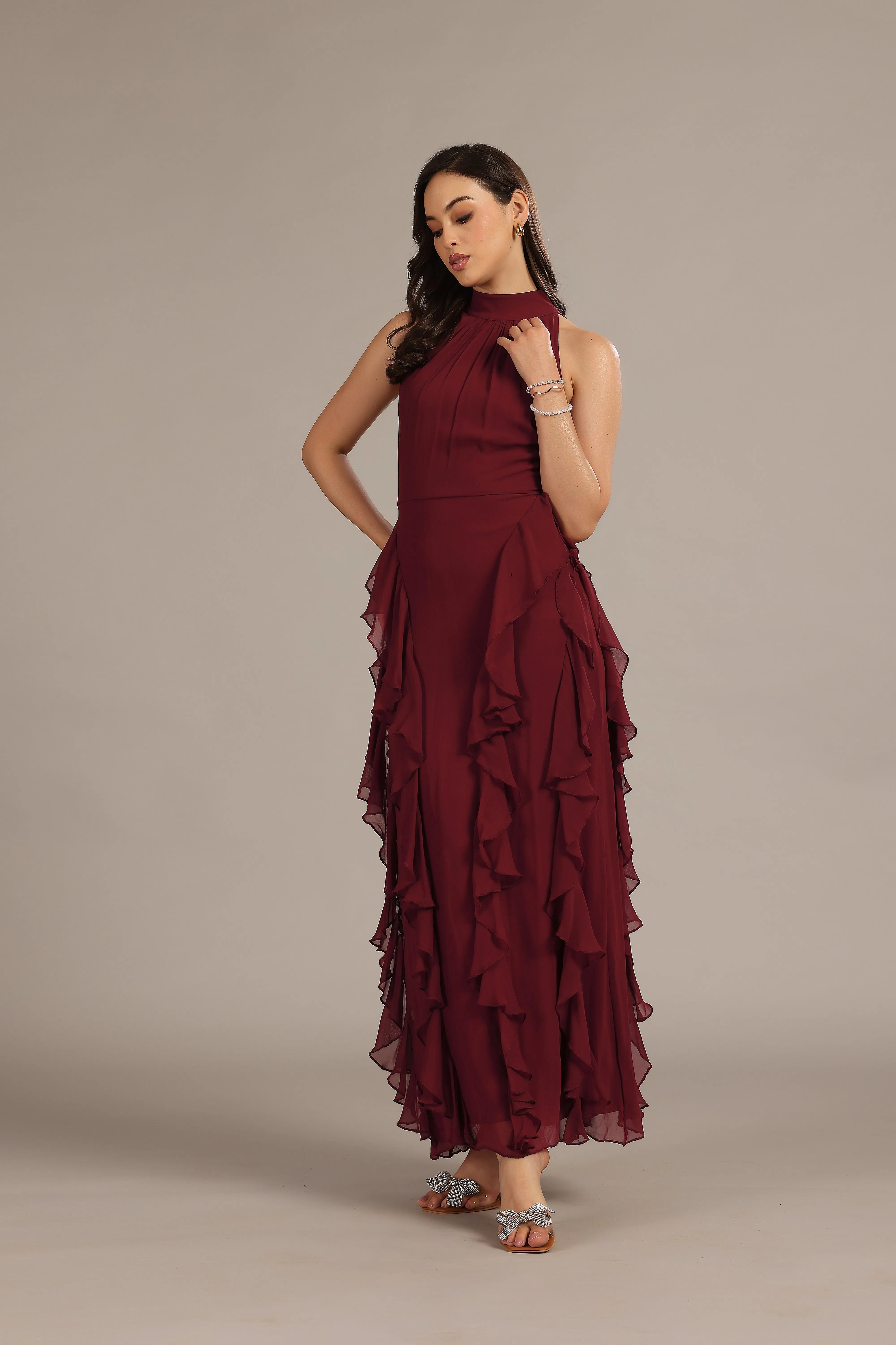 Malinina Maxi Dress in Burgundy sold by Lace & Beads product image thumbnail 4