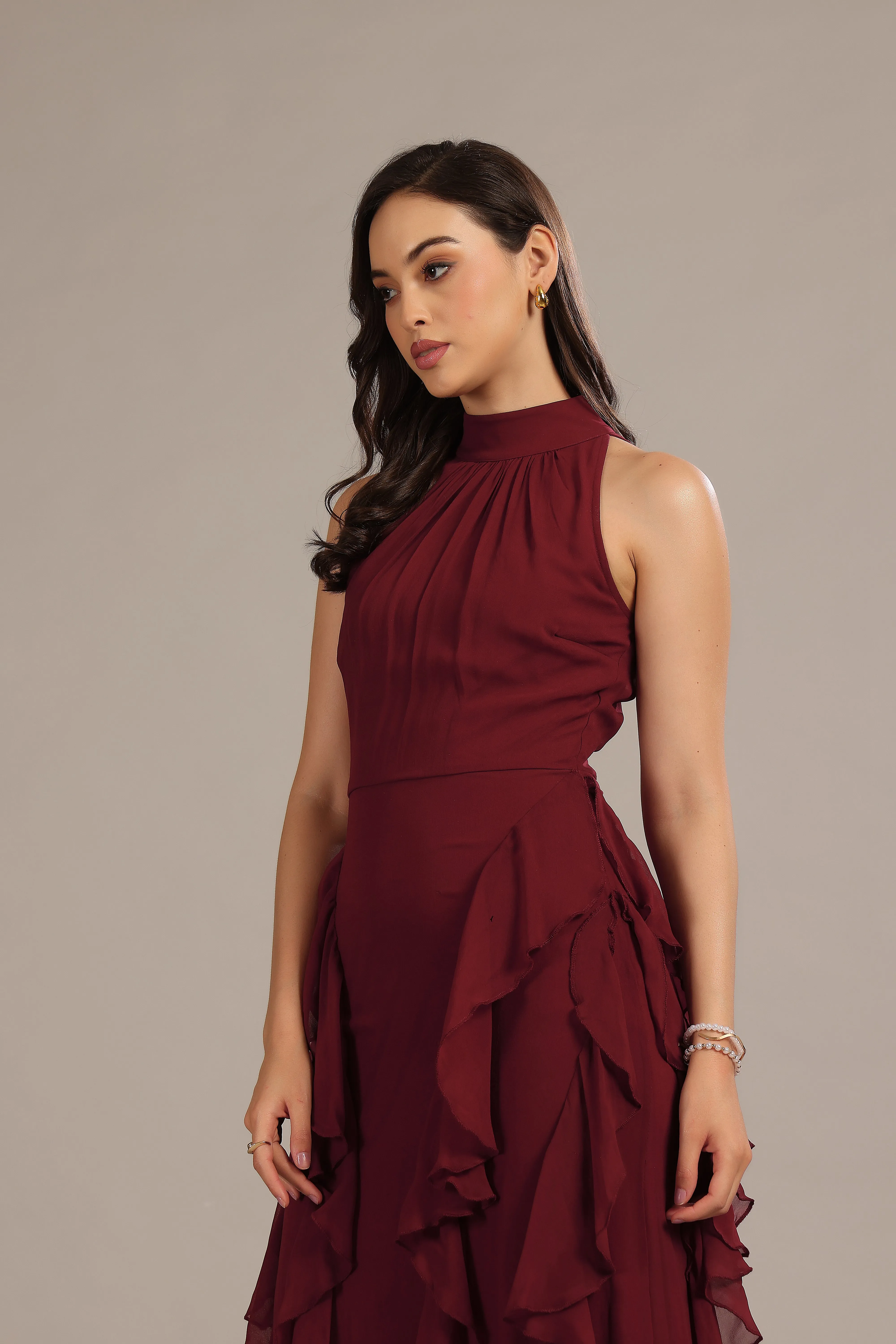 Malinina Maxi Dress in Burgundy sold by Lace & Beads product image thumbnail 5