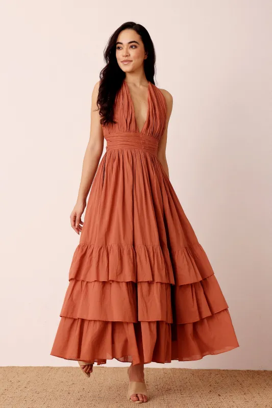 Selena Cotton Midaxi in Terracotta Rose sold by Lace & Beads