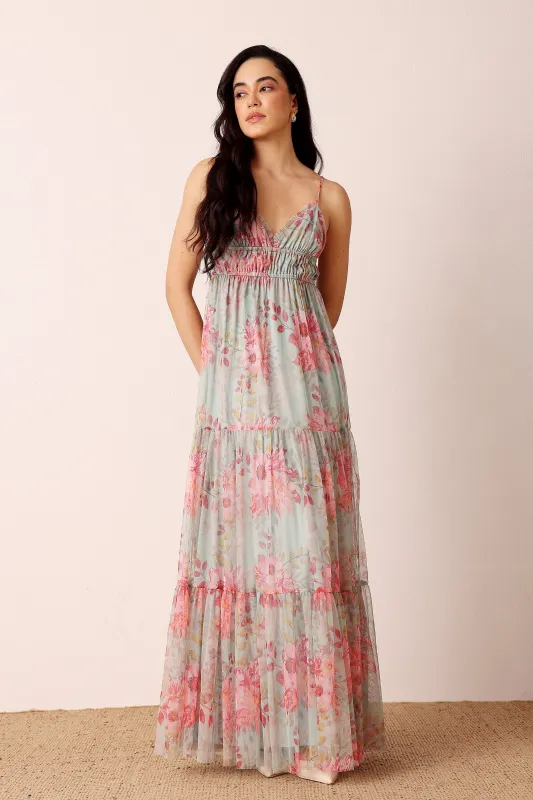 Nemy Maxi Dress in Mint Floral sold by Lace & Beads
