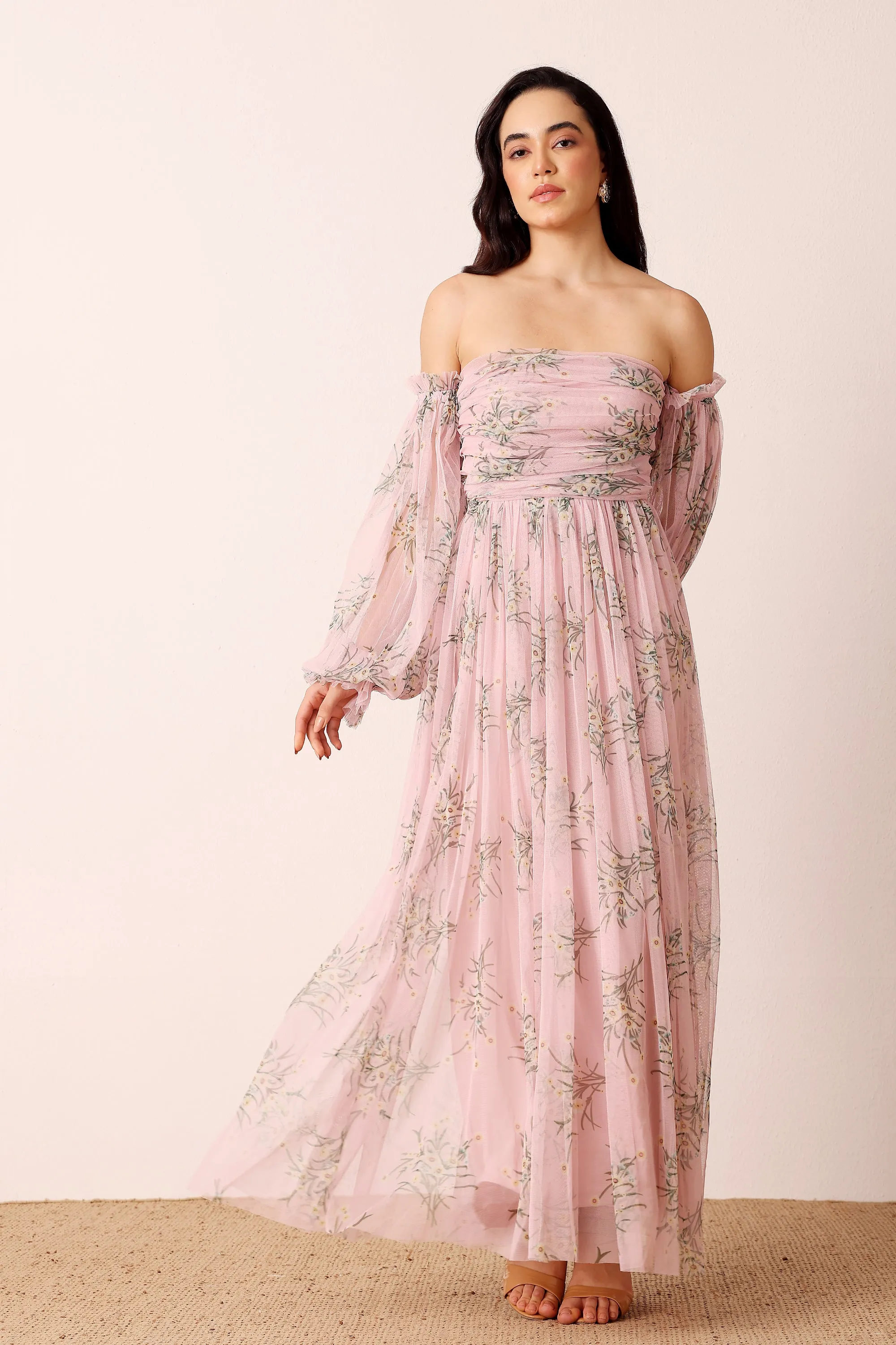 Lana Maxi Dress in Light Pink Floral sold by Lace & Beads