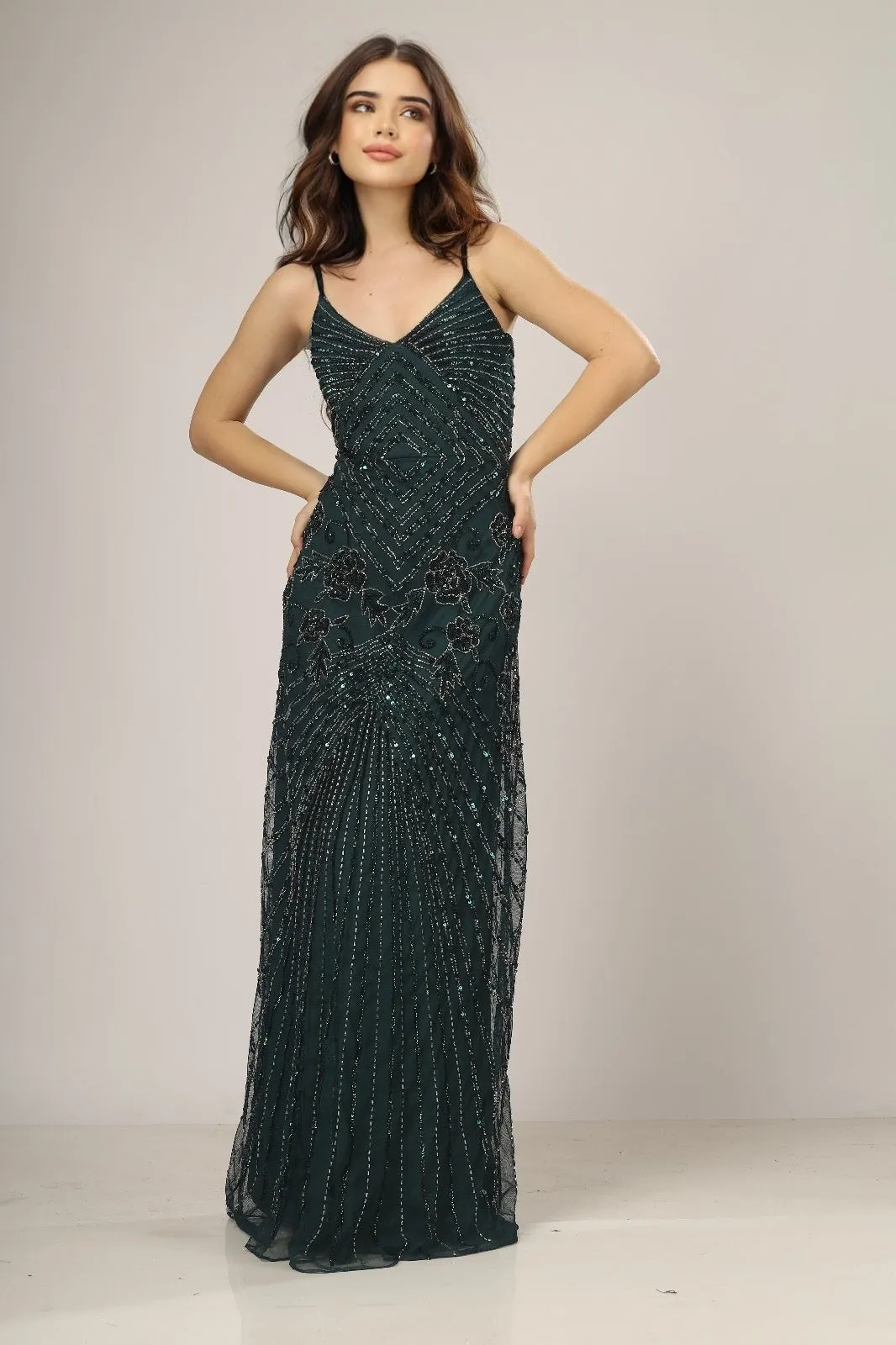 Sara Emerald Embellished Maxi Dress sold by Lace & Beads