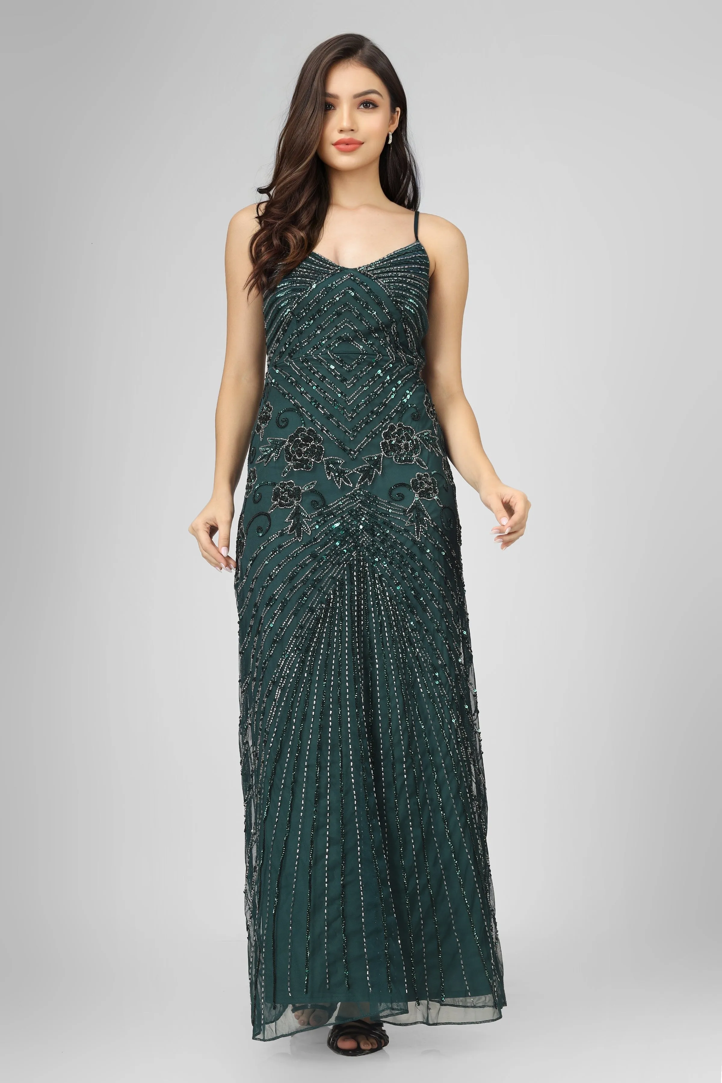 Sara Emerald Embellished Maxi Dress sold by Lace & Beads product image thumbnail 3
