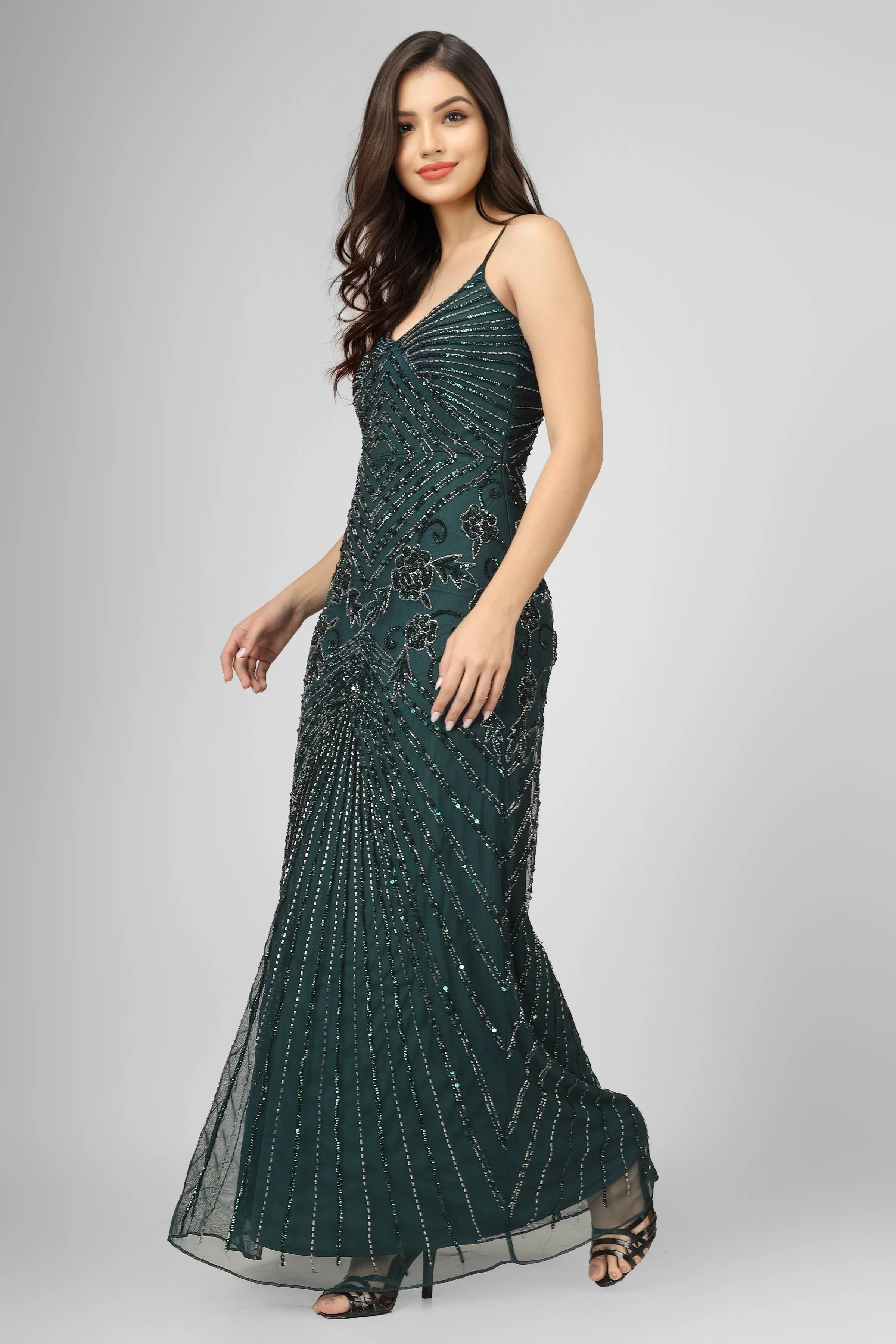 Sara Emerald Embellished Maxi Dress sold by Lace & Beads product image thumbnail 2