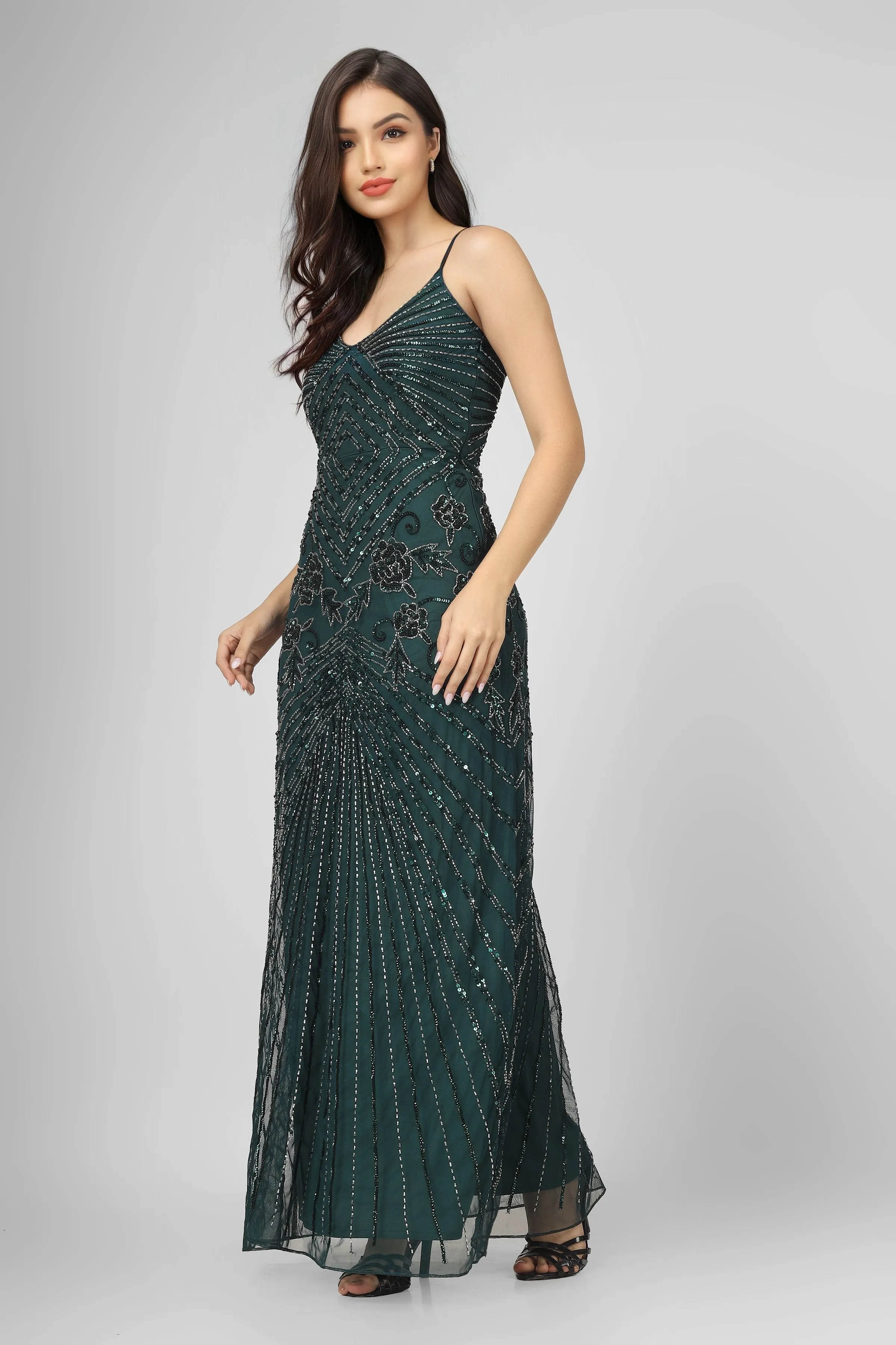 Sara Emerald Embellished Maxi Dress sold by Lace & Beads product image thumbnail 4