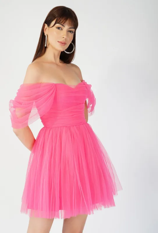 Sydney Pink Tulle Mini Dress sold by Lace & Beads