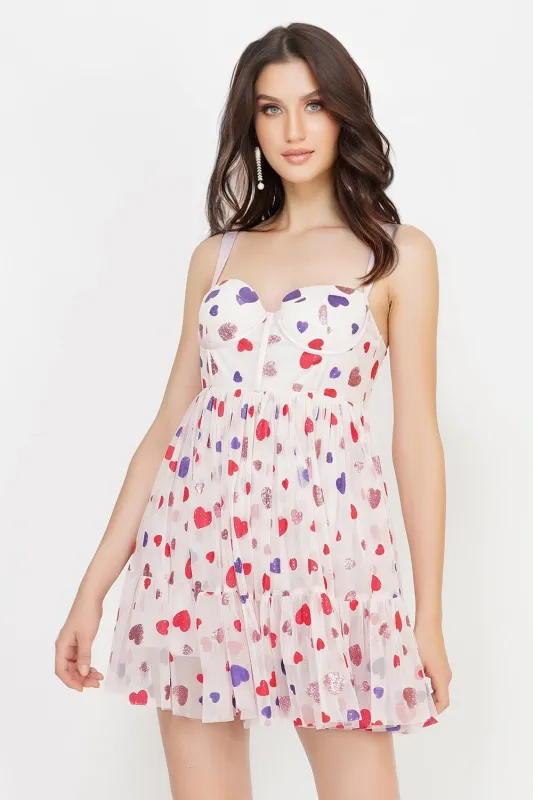 Bibi Corset Mini Dress in Pink Heart sold by Lace & Beads