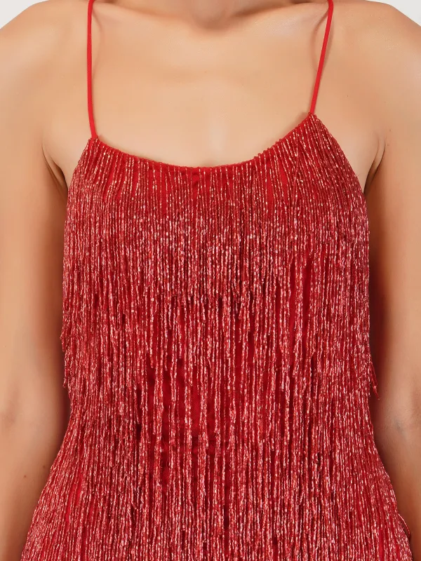 Anita Red Tassel Mini Dress sold by Lace & Beads