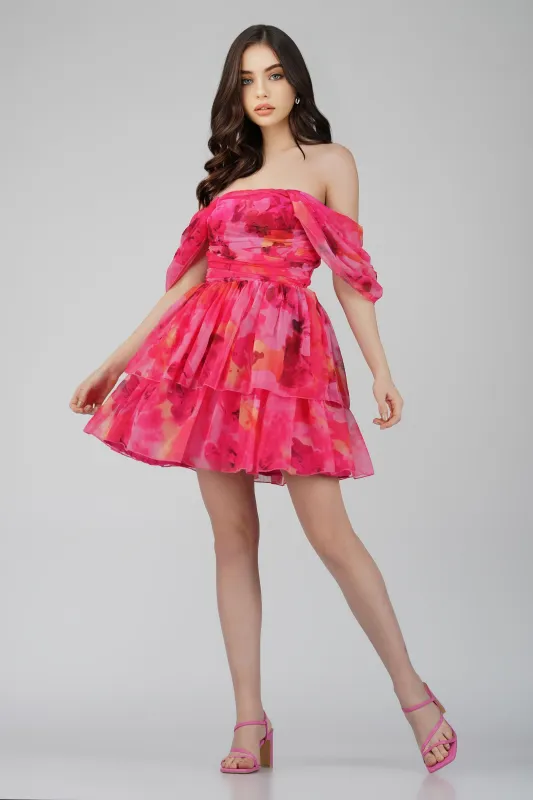 Sydney Chiffon Mini Dress in Sunset Pink sold by Lace & Beads