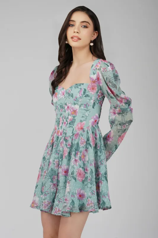 Bone Green Floral Corset Dress made by Lace & Beads