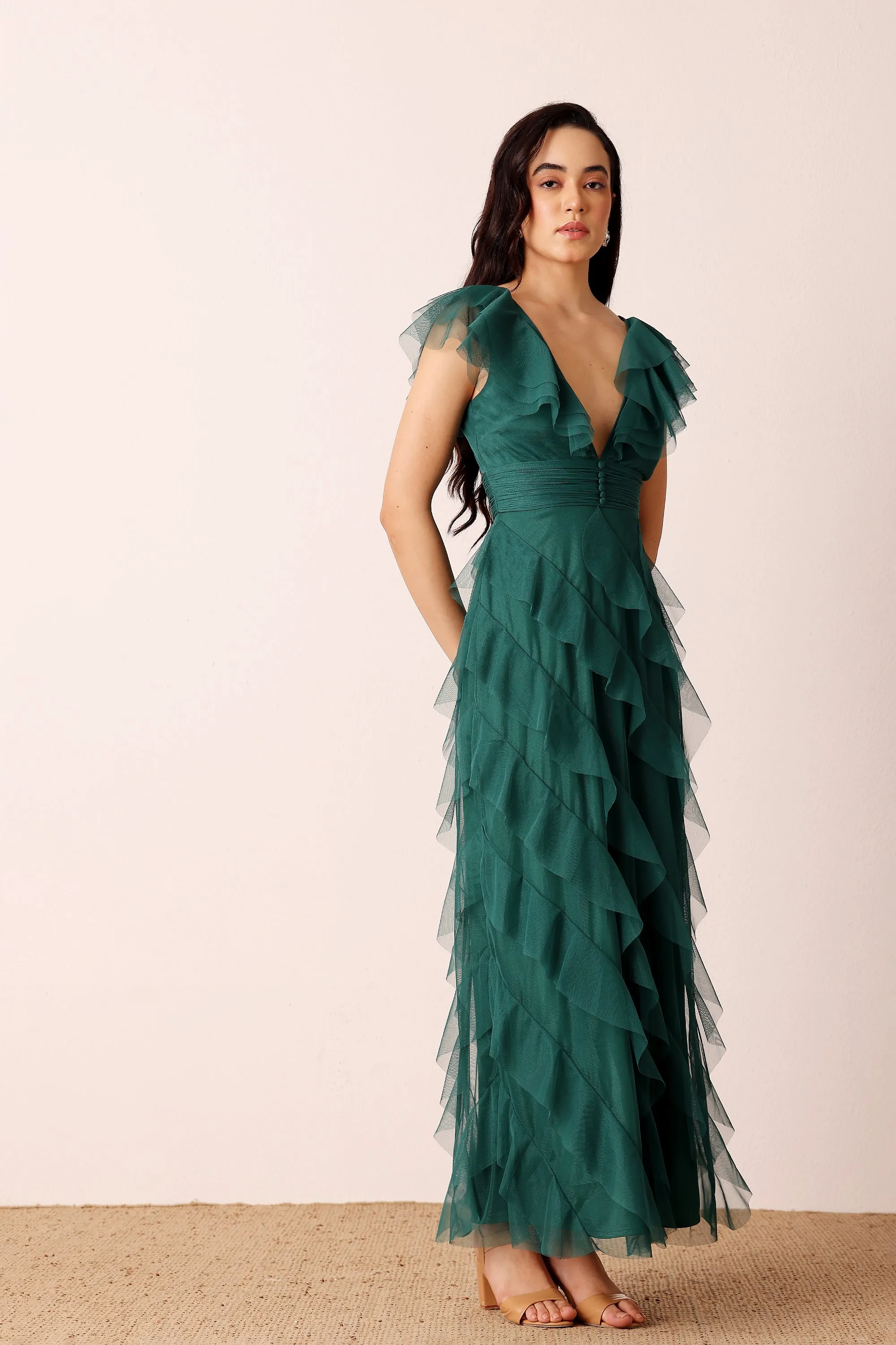 Carpathia Maxi Dress in Emerald Green sold by Lace & Beads product image thumbnail 4