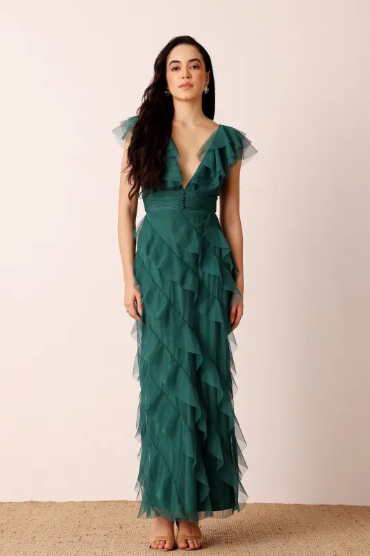 Carpathia Maxi Dress in Emerald Green sold by Lace & Beads