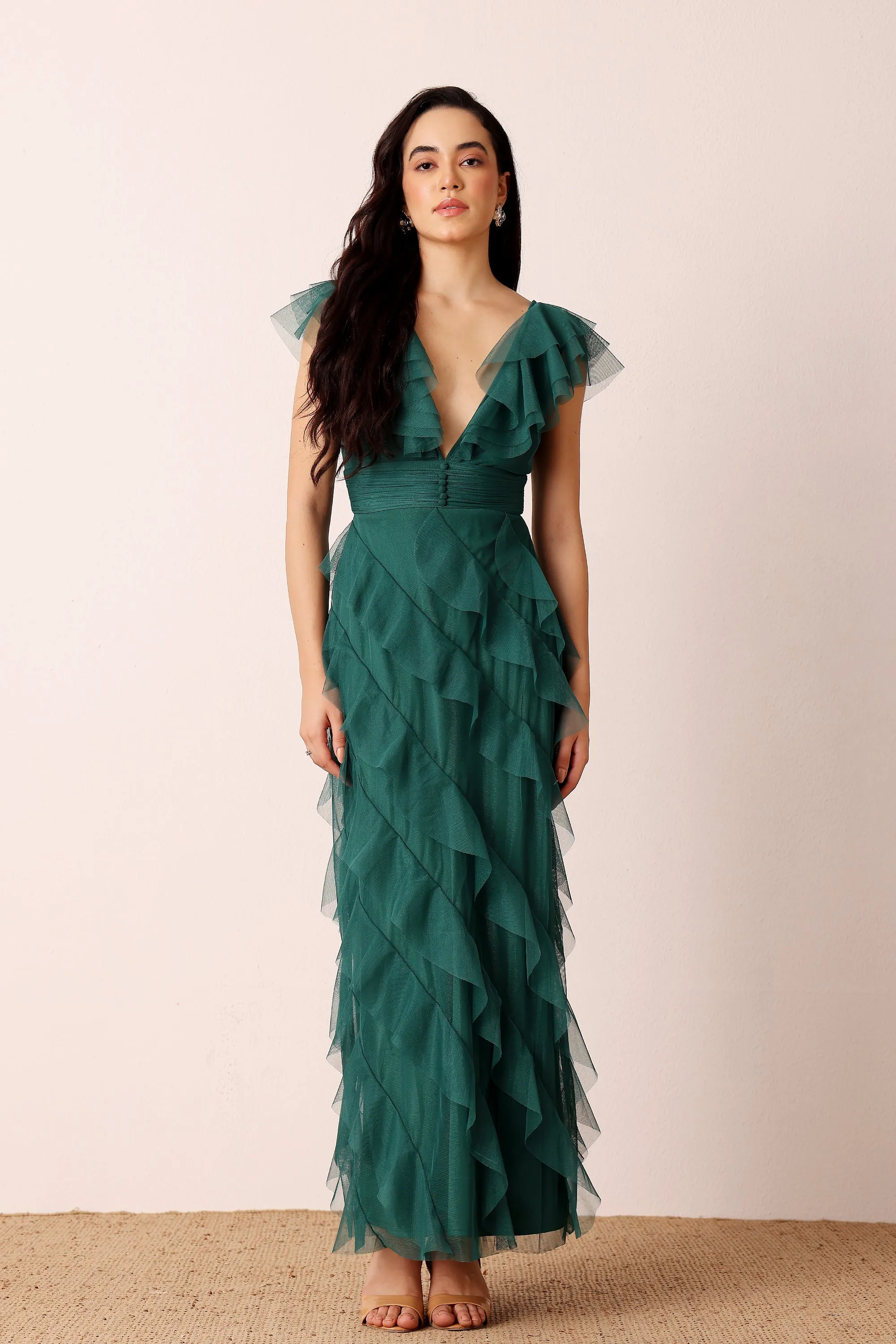 Carpathia Maxi Dress in Emerald Green sold by Lace & Beads
