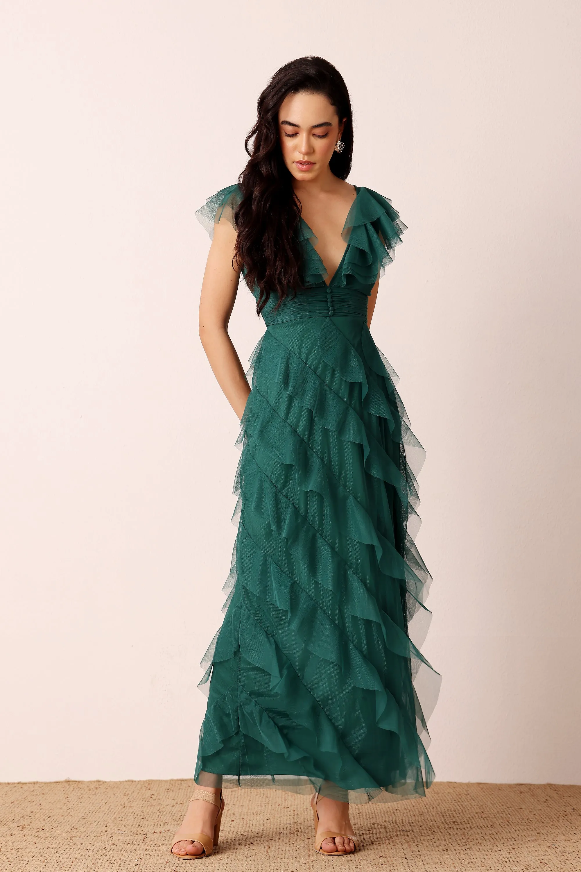 Carpathia Maxi Dress in Emerald Green sold by Lace & Beads product image thumbnail 2