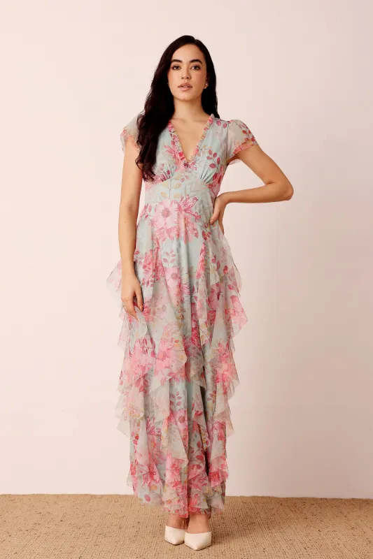 Melody Maxi Dress in Mint Floral sold by Lace & Beads