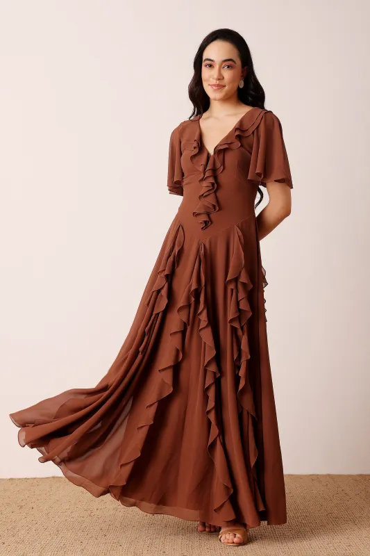 Hertia Maxi Dress in Mocha Brown sold by Lace & Beads
