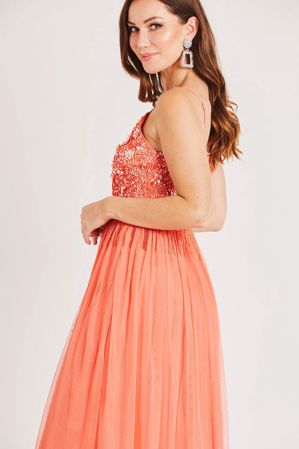 Riri Midi Dress in Coral sold by Lace & Beads product image thumbnail 5