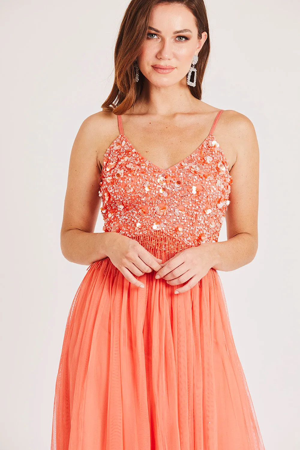 Riri Midi Dress in Coral sold by Lace & Beads product image thumbnail 3