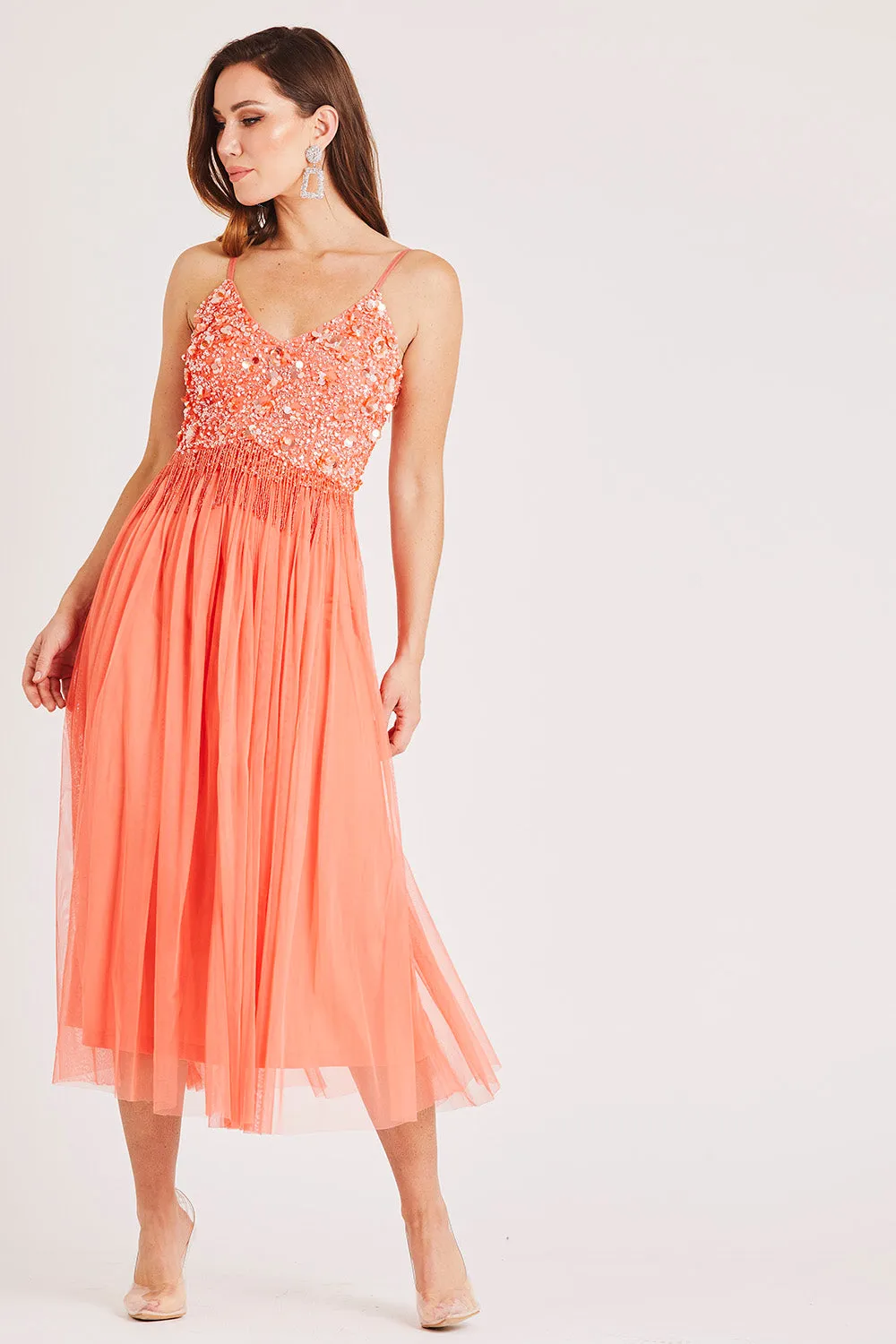 Riri Midi Dress in Coral sold by Lace & Beads product image thumbnail 2