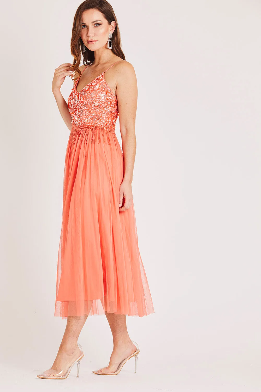 Riri Midi Dress in Coral sold by Lace & Beads product image thumbnail 4