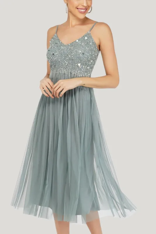 Riri Embellished Midi Dress in Teal sold by Lace & Beads