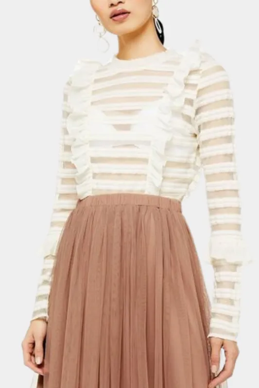 Caladium Long Sleeve White Mesh Top sold by Lace & Beads