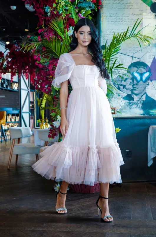 Jayne Nude Tulle Midi Dress made by Lace & Beads