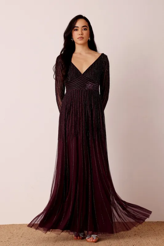 Laura Embellished Maxi Dress in Berry sold by Lace & Beads