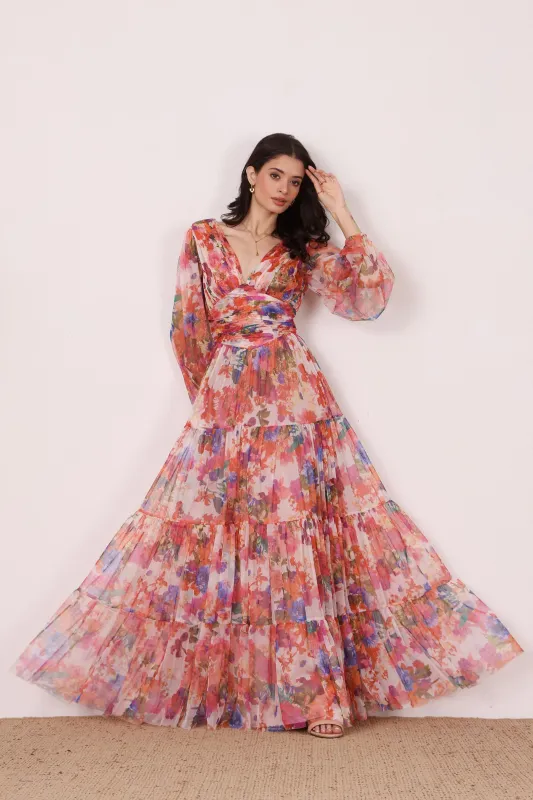 Munez Long Sleeve Maxi Dress in Mixed Floral sold by Lace & Beads