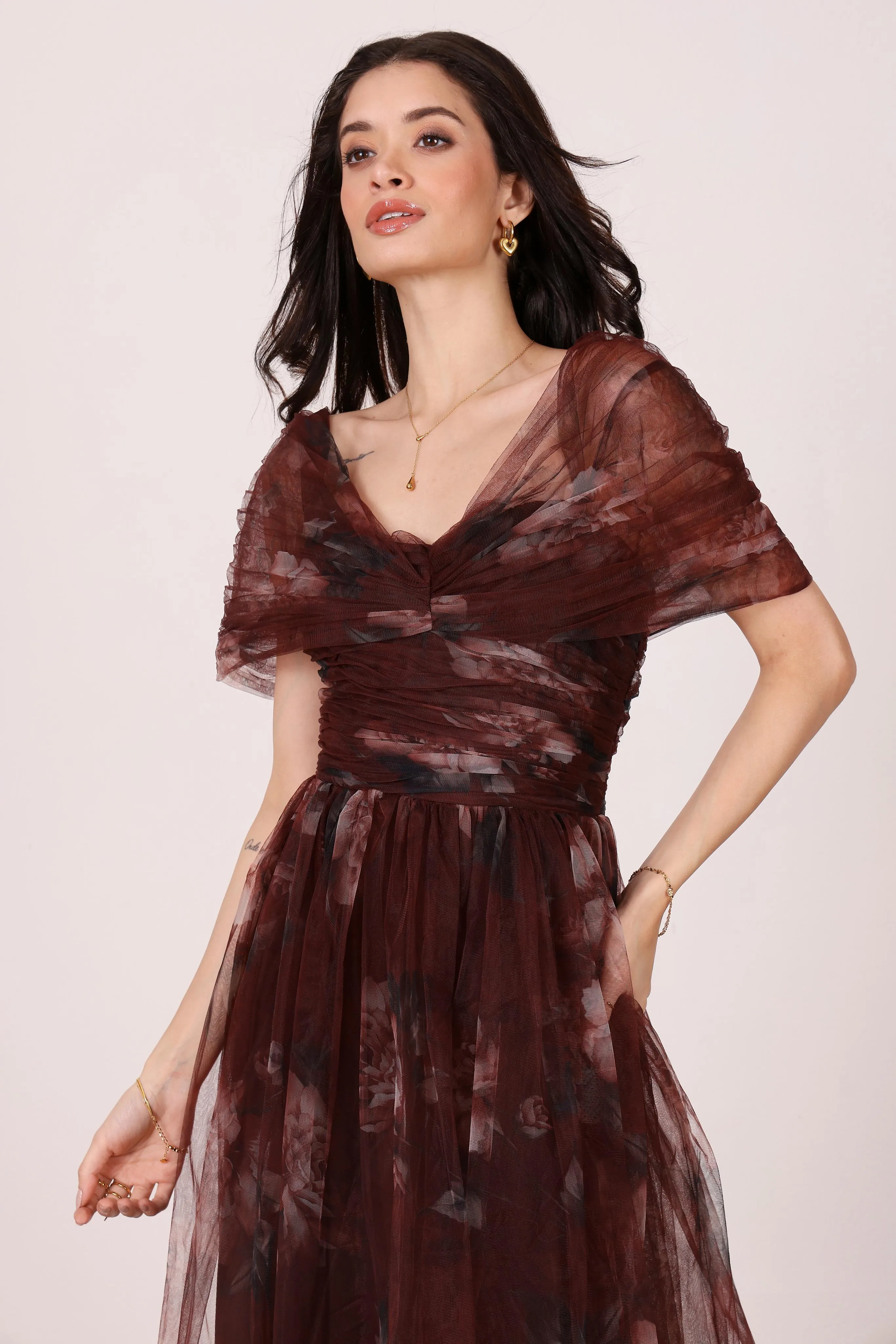 Gillian Maxi Dress in Mocha Plum Floral sold by Lace & Beads product image thumbnail 3