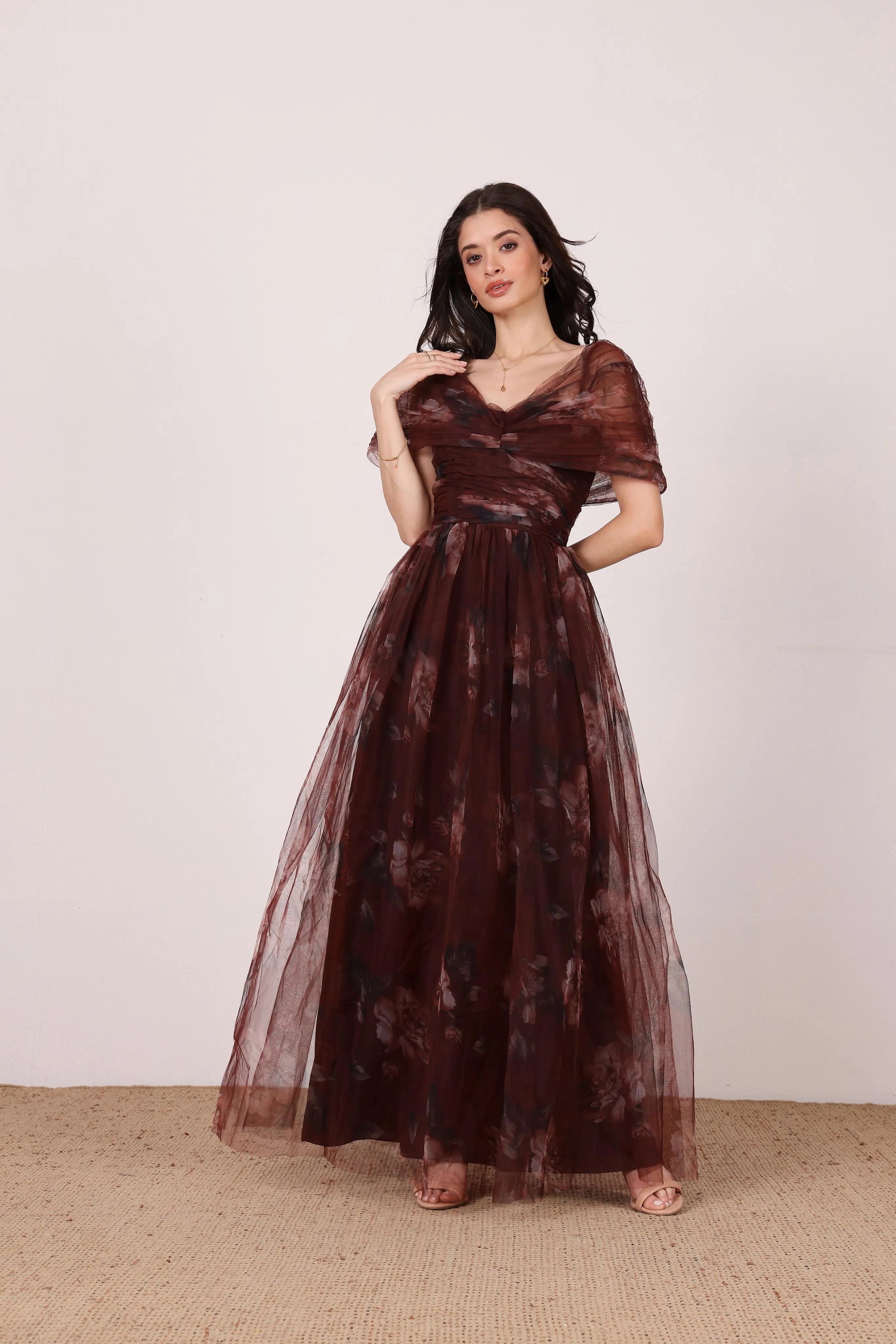 Gillian Maxi Dress in Mocha Plum Floral sold by Lace & Beads product image thumbnail 2