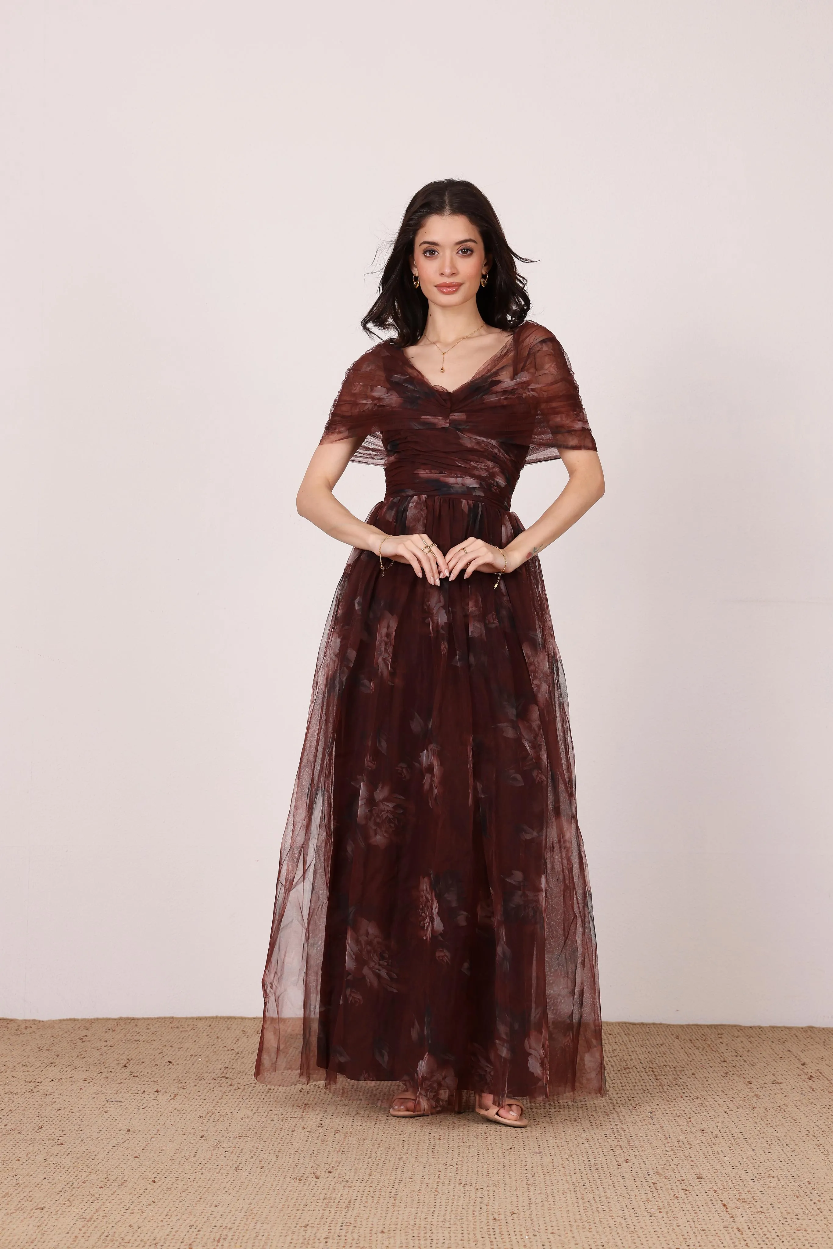 Gillian Maxi Dress in Mocha Plum Floral sold by Lace & Beads product image thumbnail 5