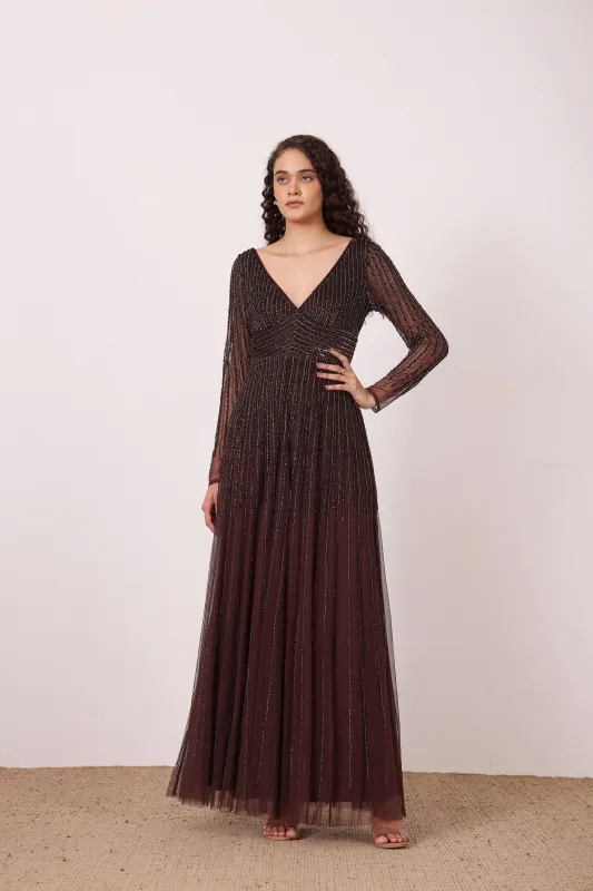 Laura Embellished Maxi Dress in Coffee Brown sold by Lace & Beads