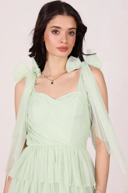 Ophelia Sage Green Maxi Dress with Tie Detail sold by Lace & Beads